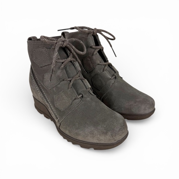 Sorel Evie Suede Lace-Up Wedge Boots Grey Size 7